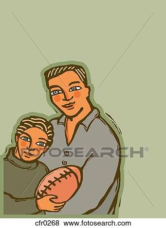 Stock Illustration - Father and son holding a football. Fotosearch