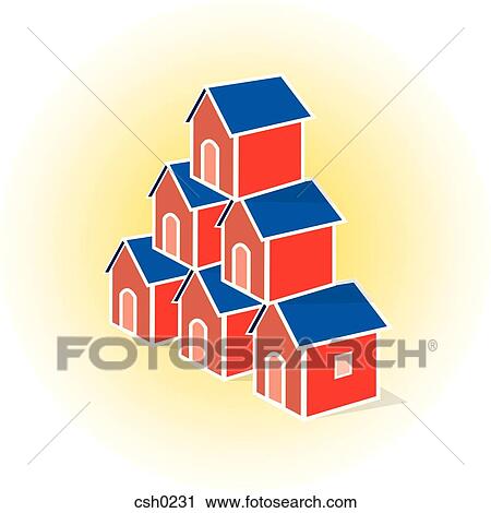 Clip Art - Five houses grouped together. Fotosearch