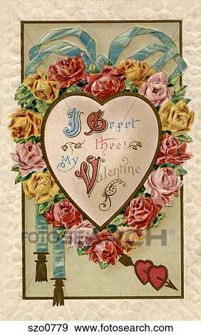 I Greet Thee Valentine postcard View Large Illustration Stock Illustration - I Greet Thee Valentine postcard. Fotosearch