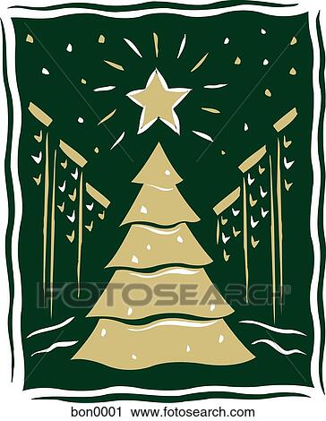 Clip Art - Illustration of a christmas tree on a green background. Fotosearch