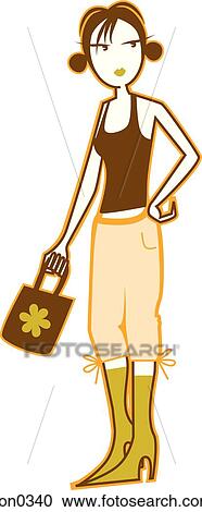 Clipart - Illustration of a girl holding a purse. Fotosearch
