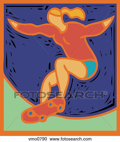 Clipart - Illustration of a girl skateboarding. Fotosearch