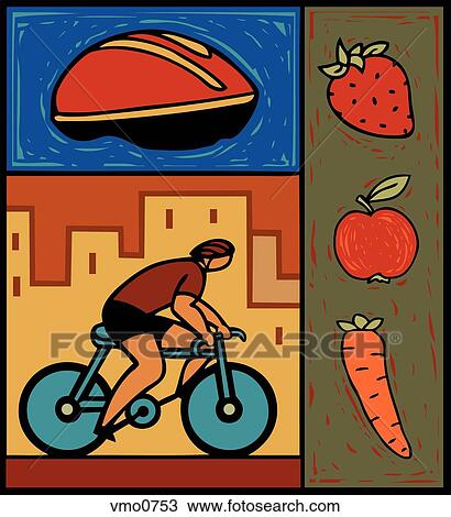 Drawing - Illustration of a man cycling. Fotosearch