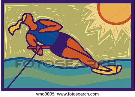 Illustration of a waterskiier View Large Illustration Stock Illustration - Illustration of a waterskiier. Fotosearch