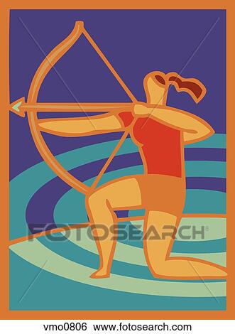 Illustration of a woman holding a bow and arrow View Large Illustration Stock Illustration - Illustration of a woman holding a bow and arrow. Fotosearch