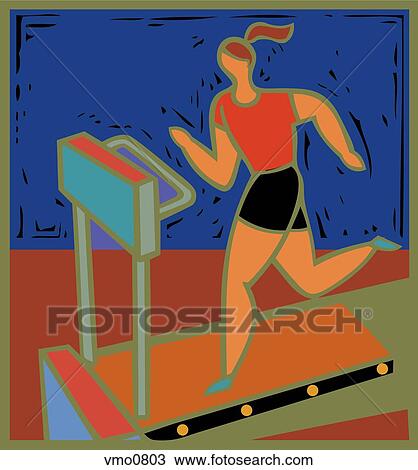 Illustration of a woman on a treadmill View Large Illustration Drawing - Illustration of a woman on a treadmill. Fotosearch