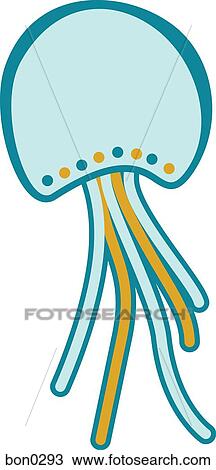 Illustration of a yellow and blue jelly fish View Large Illustration Drawing - Illustration of a yellow and blue jelly fish. Fotosearch