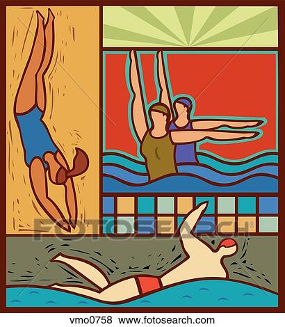 Illustration of people at the pool Stock Illustration | vmo0758