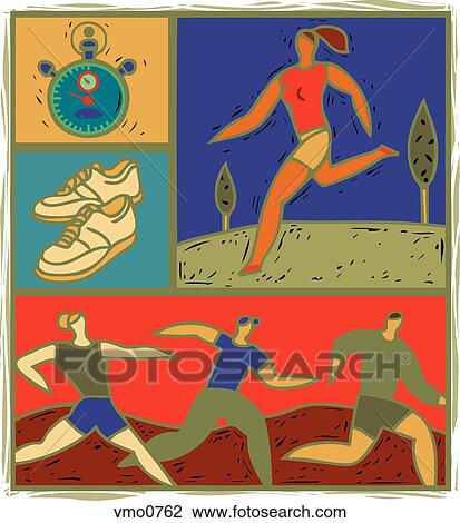 Drawing - Illustration of people running. Fotosearch