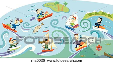 Stock Illustration - Illustration of several boaters and their hobbies. Fotosearch