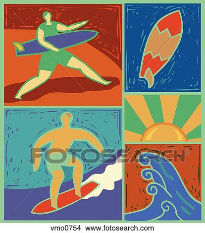 Illustration of surfers View Large Illustration Stock Illustration - Illustration of surfers. Fotosearch