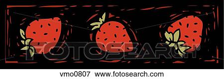 Illustration of three strawberries on a black background View Large Illustration Stock Illustration - Illustration of three strawberries on a black background. Fotosearch
