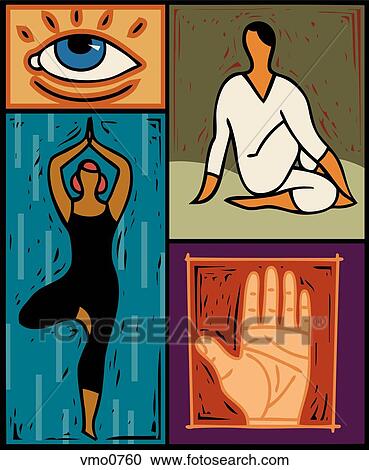 Clipart - Illustration of two people doing yoga. Fotosearch