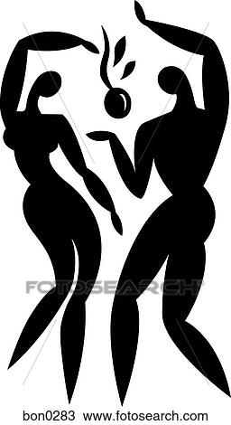 Drawing - Illustration of two people resembling adam and eve. Fotosearch