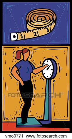 Clip Art - illustration of woman on a weigh scale. Fotosearch