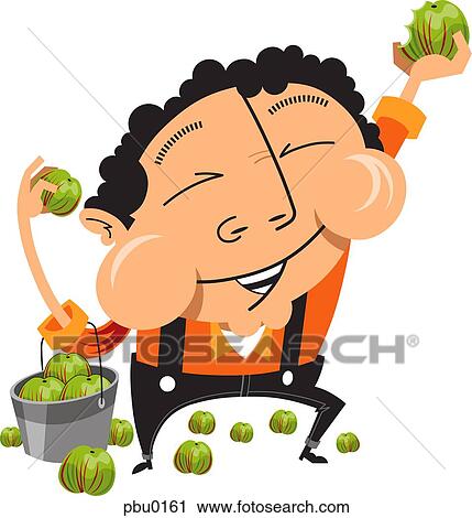 Man eating apples from a bucket View Large Illustration Clip Art - Man eating apples from a bucket. Fotosearch