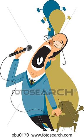 Clipart - Man singing using a microphone. Fotosearch