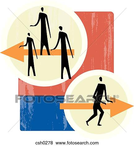 Stock Illustration - Men going in different directions. Fotosearch
