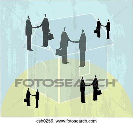 Stock Illustration - Men shaking hands in a real estate deal. Fotosearch