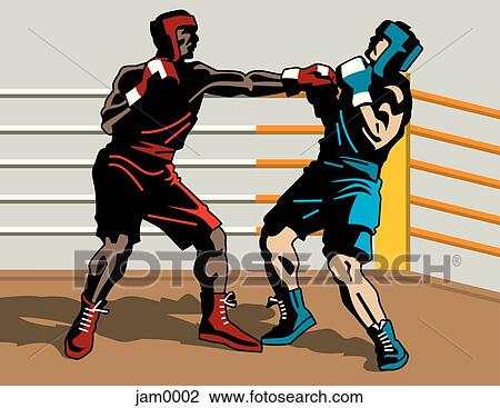 Drawing - One boxer punching another boxer. Fotosearch