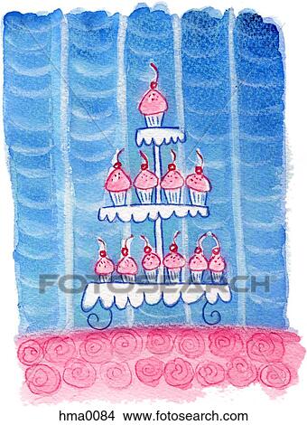 Pink cupcakes on display View Large Illustration Stock Illustration - Pink cupcakes on display. Fotosearch