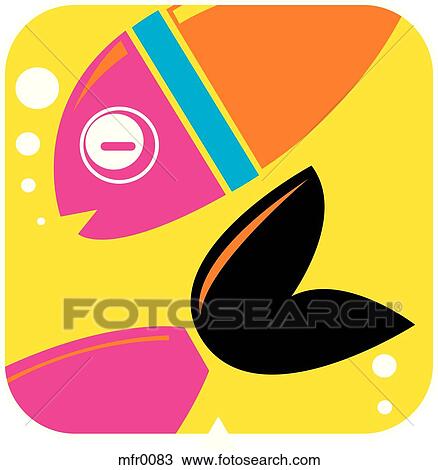 Drawing - Pisces icon with a yellow background. Fotosearch