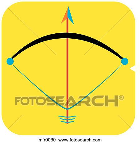 Clipart - Saggitarius icon with a yellow background. Fotosearch