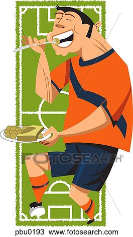 Drawing - Soccer player eating. Fotosearch