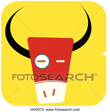 Taurus icon with a yellow background View Large Illustration Drawing - Taurus icon with a yellow background. Fotosearch