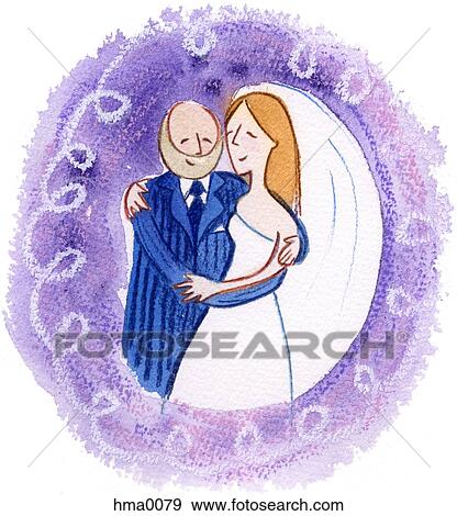 The bride and her father on purple background View Large Illustration Stock Illustration - The bride and her father on purple background. Fotosearch