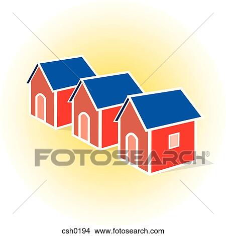 Stock Illustration - Three houses in a row. Fotosearch