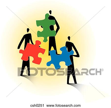 Three people holding puzzle pieces View Large Illustration Clip Art - Three people holding puzzle pieces. Fotosearch