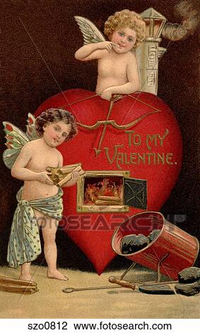 To My Valentine postcard with cherubim View Large Illustration Drawing - To My Valentine postcard with cherubim. Fotosearch