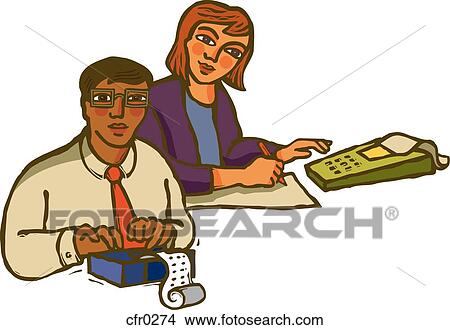Two accountants using calculators as they work View Large Illustration Stock Illustration - Two accountants using calculators as they work. Fotosearch