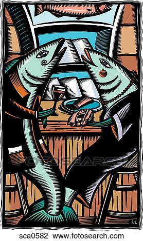 Drawing - Two fish dining together. Fotosearch