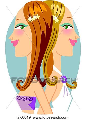 Two Gemini women posing View Large Illustration Stock Illustration - Two Gemini women posing. Fotosearch