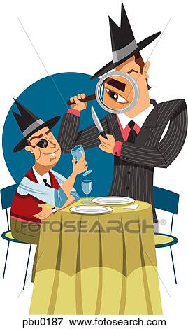 Two men examining dinnerware and a wine glass for fingerprints View Large Illustration Stock Illustration - Two men examining dinnerware and a wine glass for fingerprints. Fotosearch