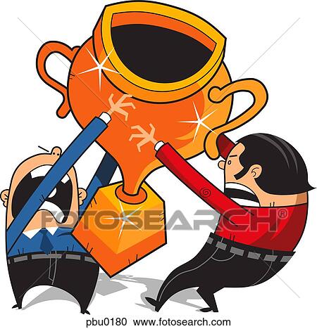 Clipart - Two men holding a giant trophy. Fotosearch