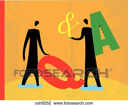 Two men holding Q & A signs View Large Illustration Drawing - Two men holding Q & A signs. Fotosearch