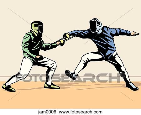 Two people fencing View Large Illustration Stock Illustration - Two people fencing. Fotosearch