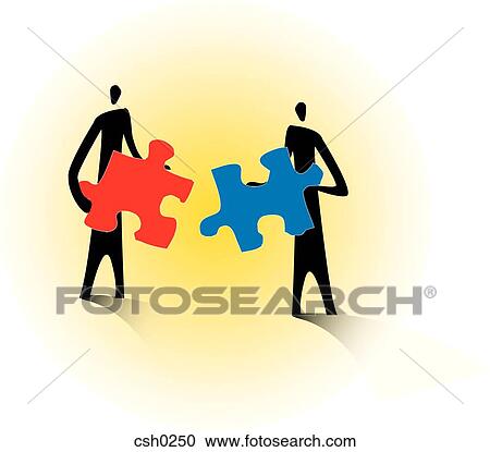 Clipart - Two people holding puzzle pieces. Fotosearch