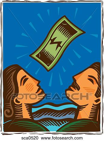 Two people looking at a dollar bill View Large Illustration Clipart - Two people looking at a dollar bill. Fotosearch