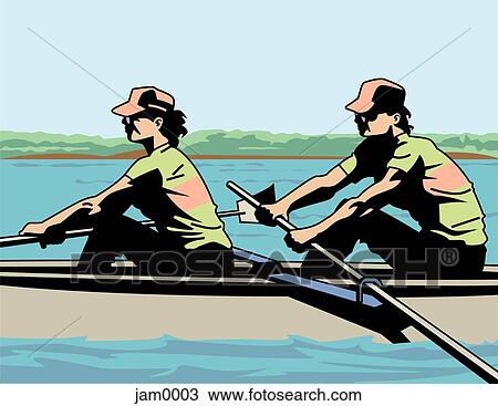 Drawing - Two people rowing. Fotosearch