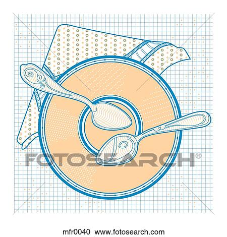 Two spoons on a plate View Large Illustration Clipart - Two spoons on a plate. Fotosearch