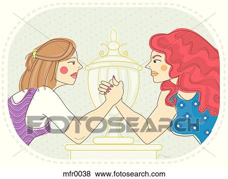 Two women arm wrestling View Large Illustration Stock Illustration - Two women arm wrestling. Fotosearch