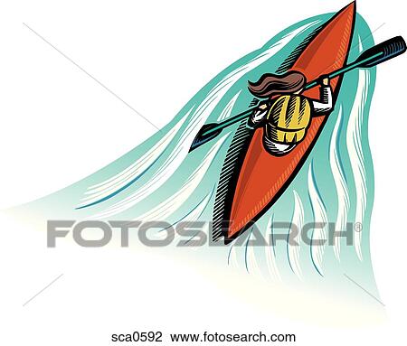 Woman in a red kayak View Large Illustration Drawing - Woman in a red kayak. Fotosearch