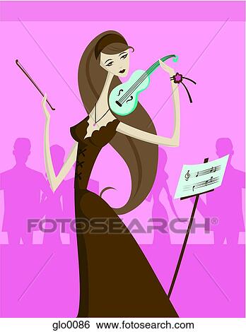 A 女 バイオリンを演奏すること から シートミュージック イラスト Glo0086 Fotosearch