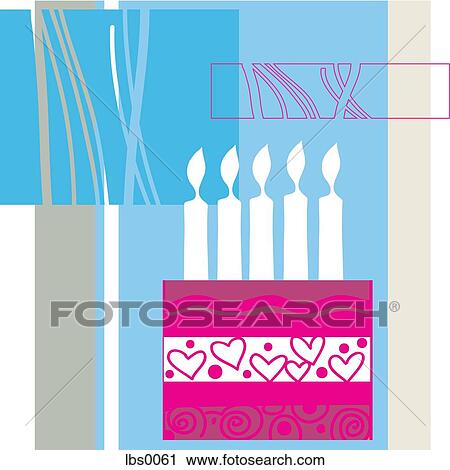 A birthday cake with five candles View Large Illustration Clip Art - A birthday cake with five candles. Fotosearch