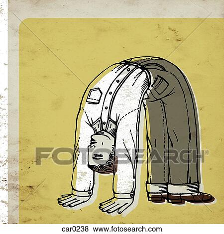 Stock Illustration - A businessman flexing backwards. Fotosearch