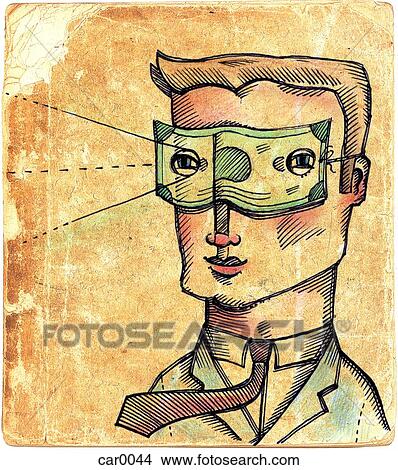 Stock Illustration - A businessman with a banknote covering his eyes. Fotosearch
